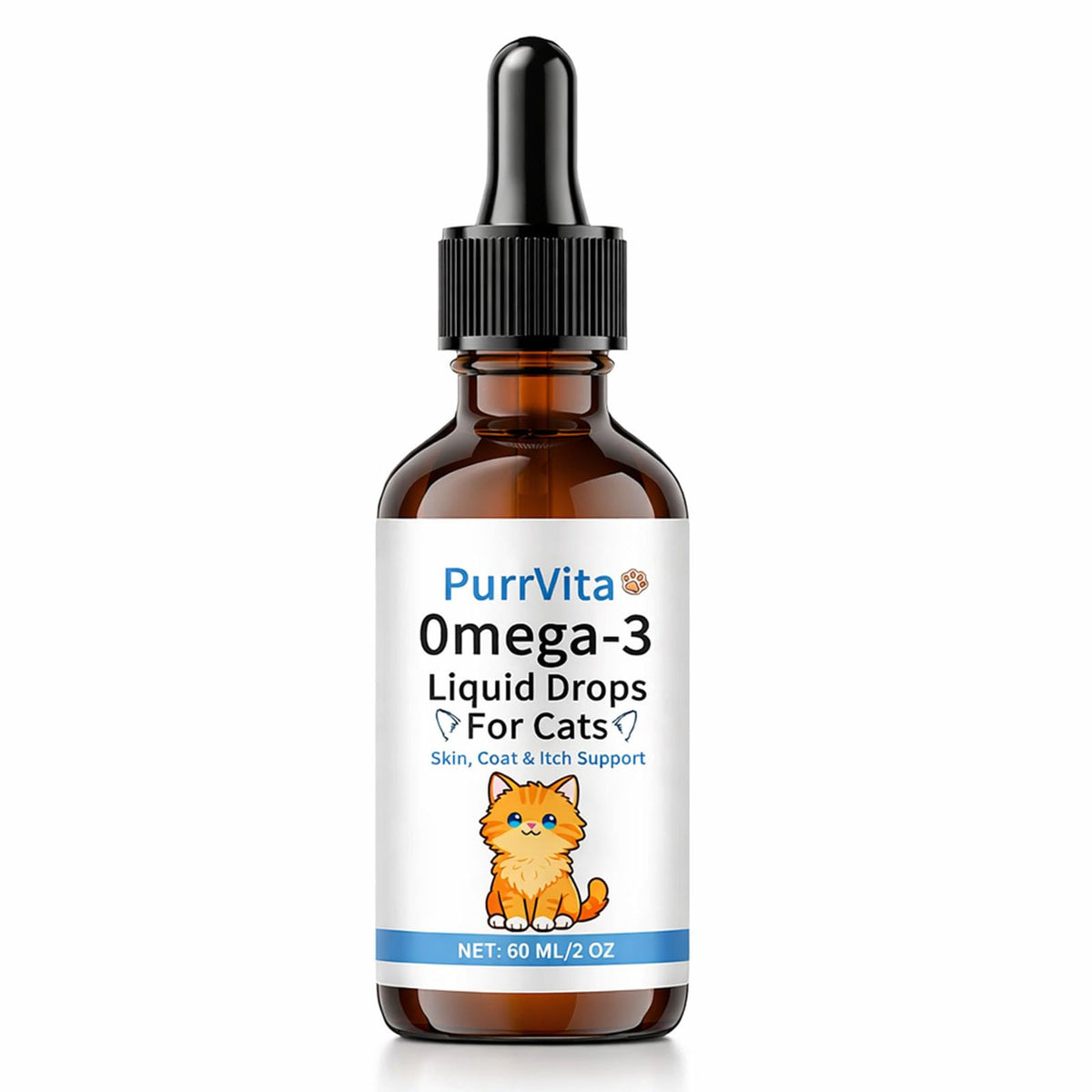 ANEFOSE PurrVita: bouteille huile omega-3 pour chat, pelage plus brillant après mélange.