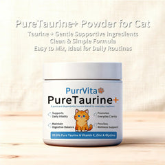 Poudre non aromatisée ANEFOSE PurrVita prête à être mélangée aux repas.
