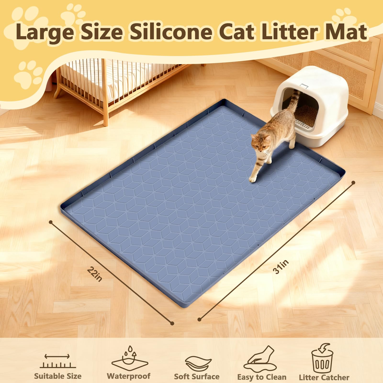 Anelueeoo tapis-litiere-chat-motif-diamant, capture 95% des particules