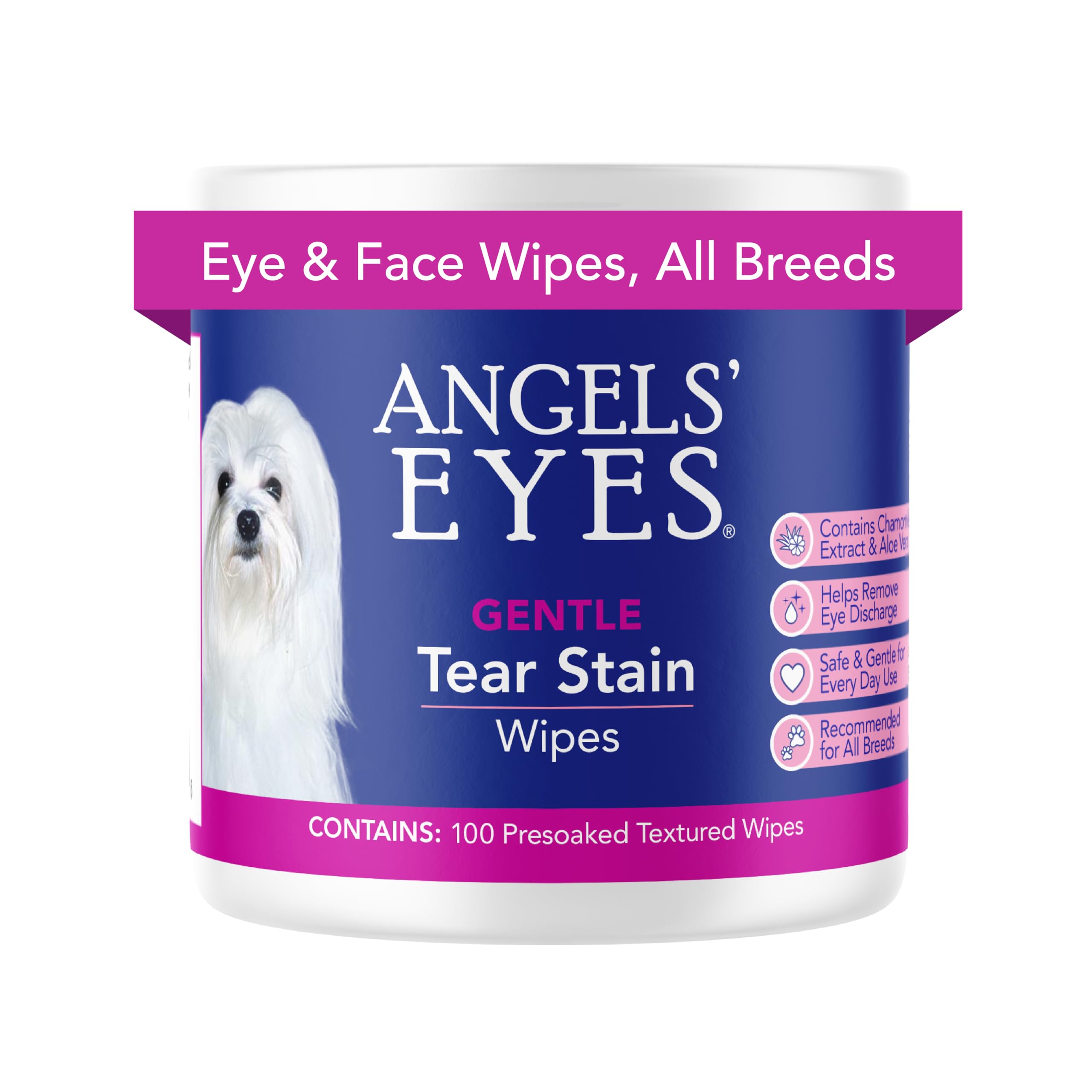 ANGELS' EYES Lingettes taches-larmes pour chiens et chats, nettoyage autour des yeux sans rinçage.