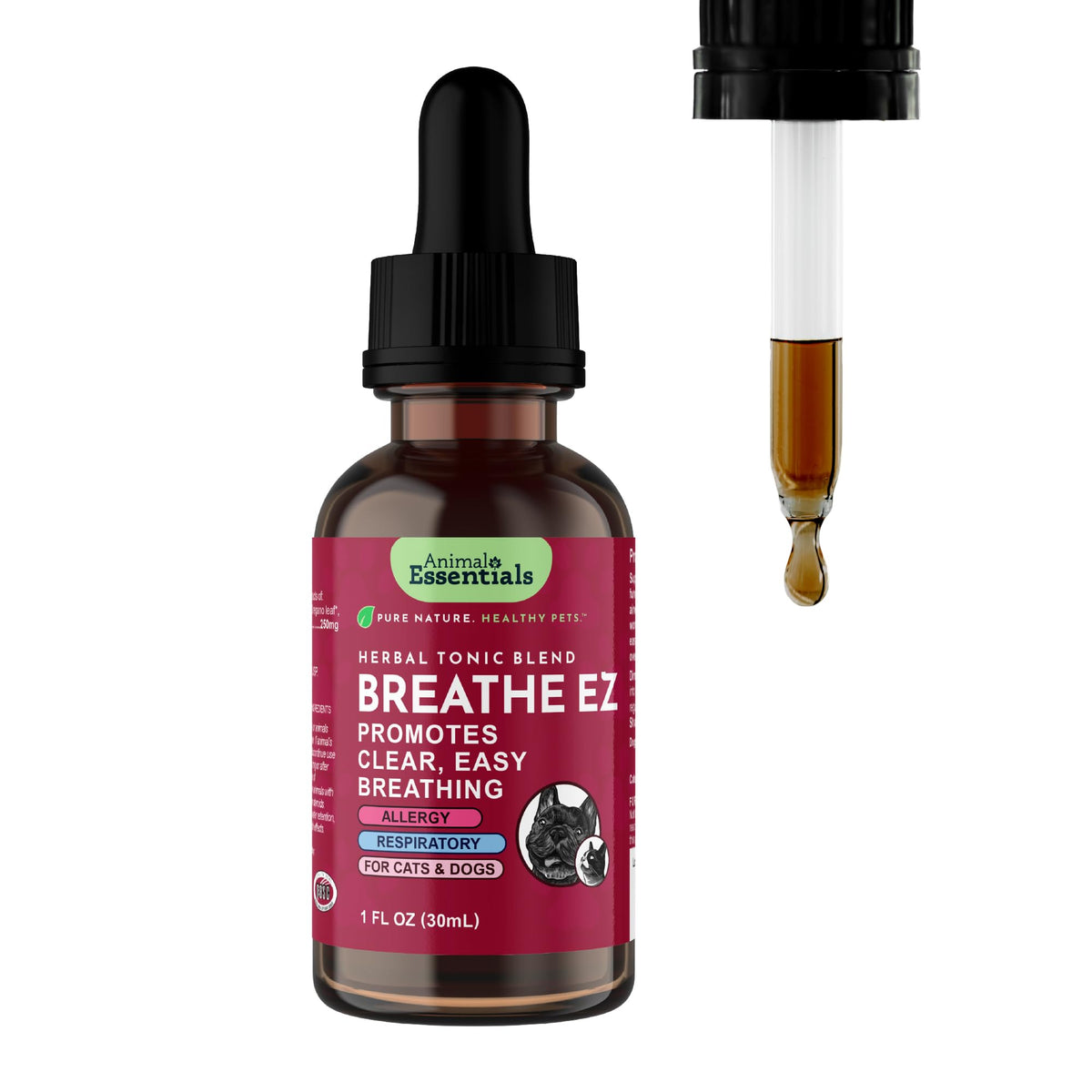 Animal Essentials Breathe EZ – bouteille 1 oz prête pour soutenir la respiration des chiens et chats.