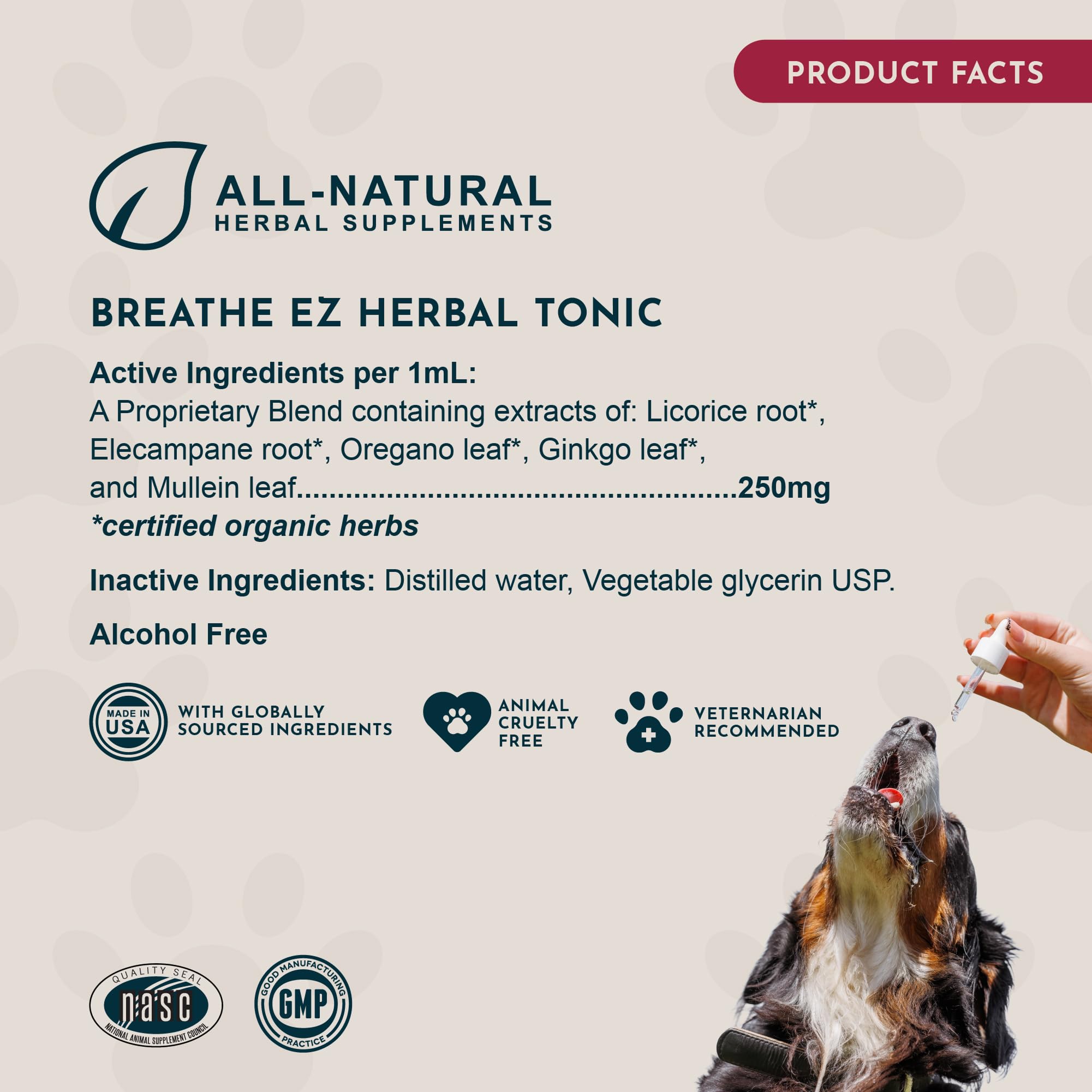 Animal Essentials Breathe EZ – image d’un animal recevant des gouttes sans alcool.