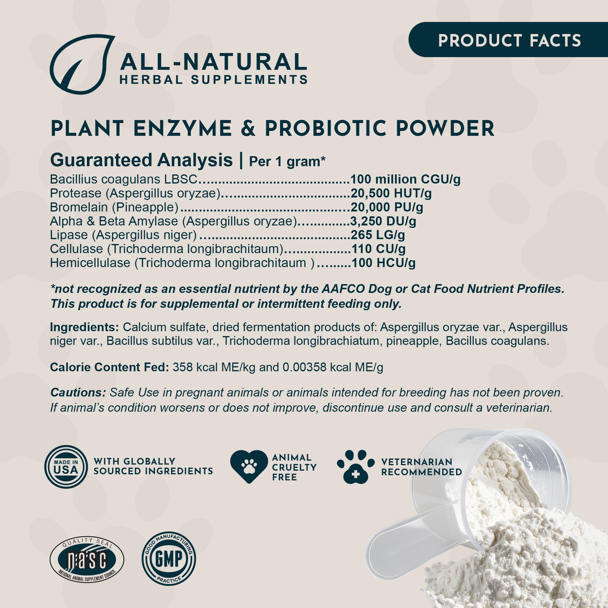 Animal Essentials cuillère-doseuse poudre digestible végétale, pratique et naturelle.