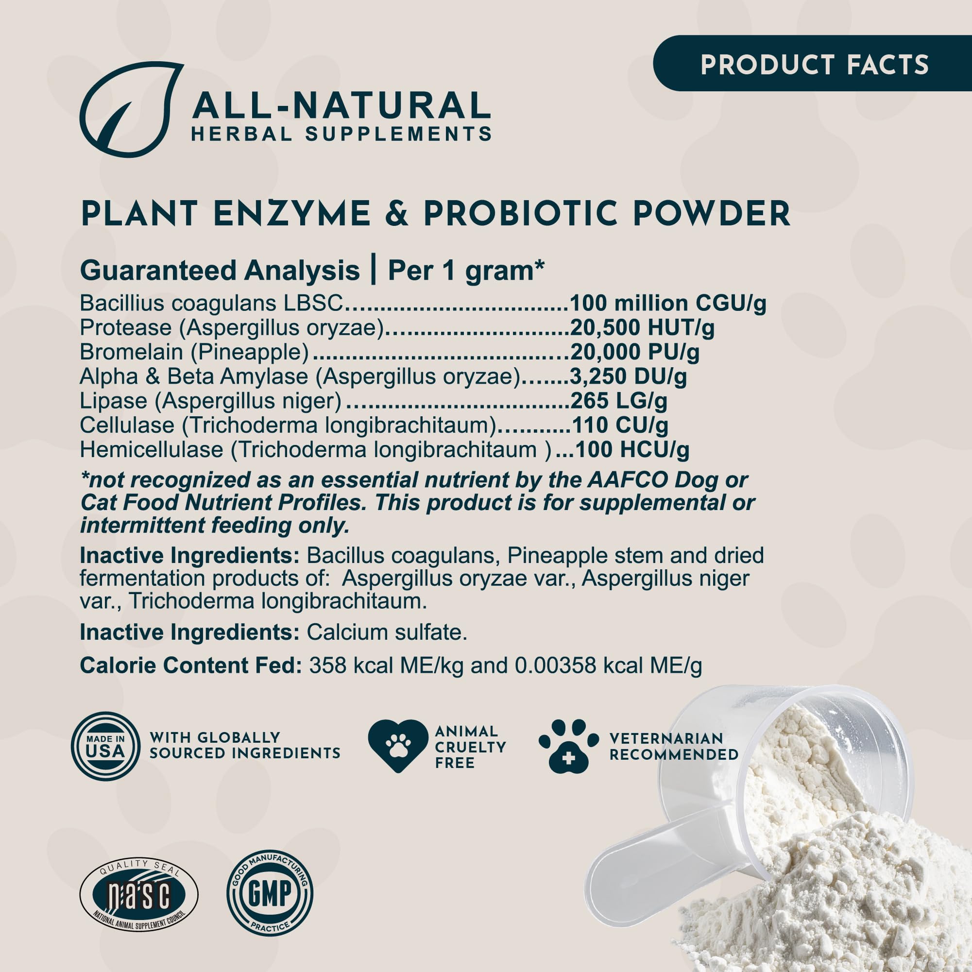 Animal Essentials ingrédients-plantes-probiotiques souligne une formulation végétale et naturelle.