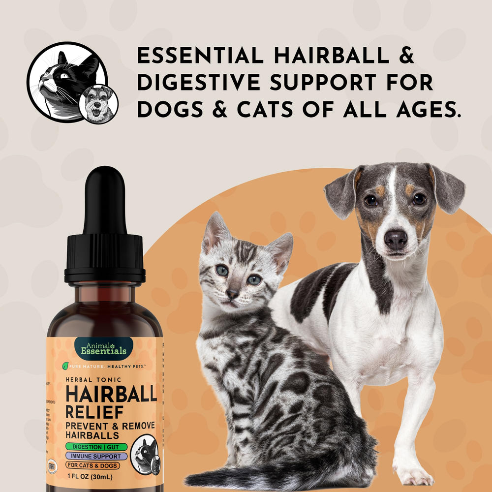 Hairball Relief d’Animal Essentials, utilisation adaptée pour chats et chiens.