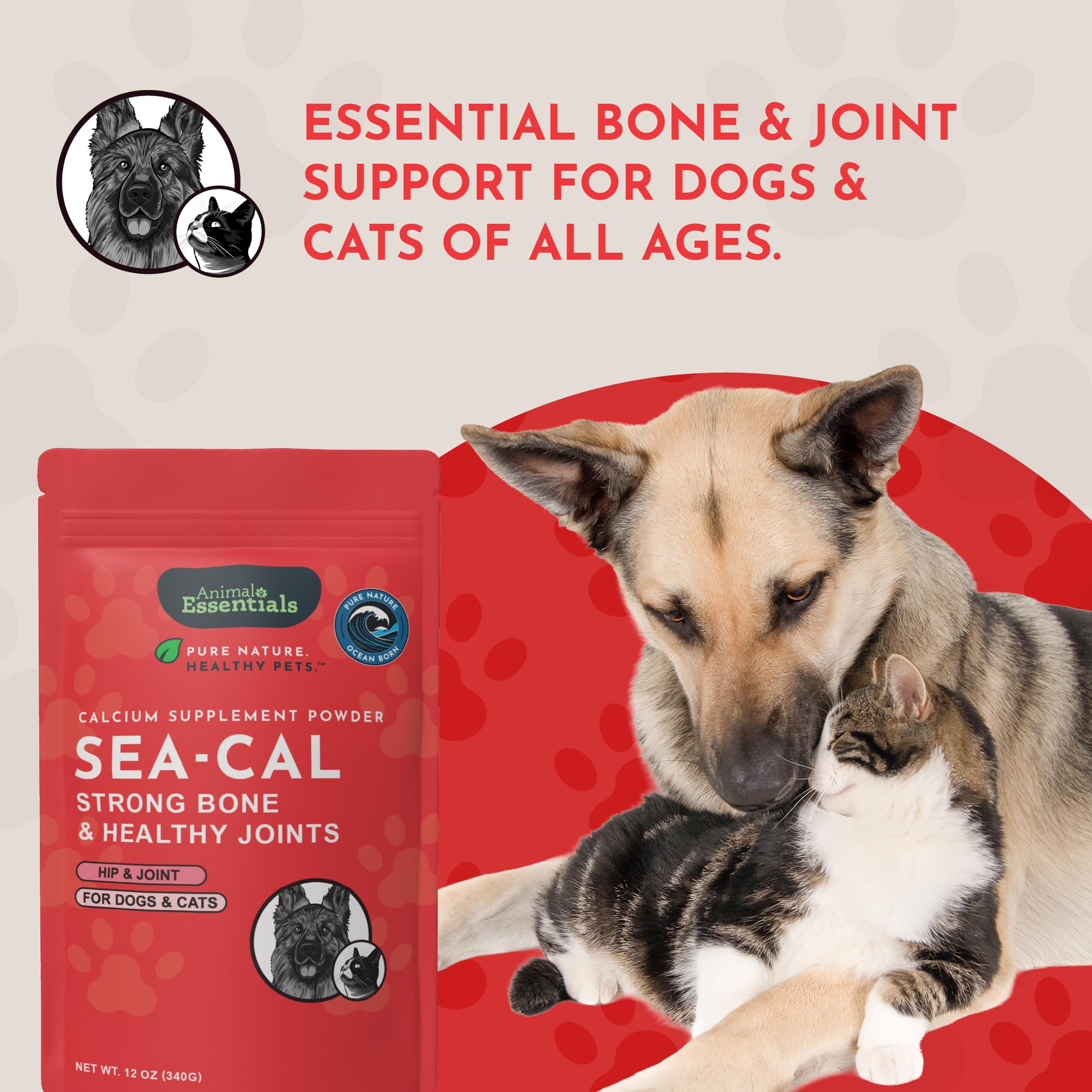 Sea-Cal Animal Essentials: complément vegan pour os forts sans hormones ni additifs