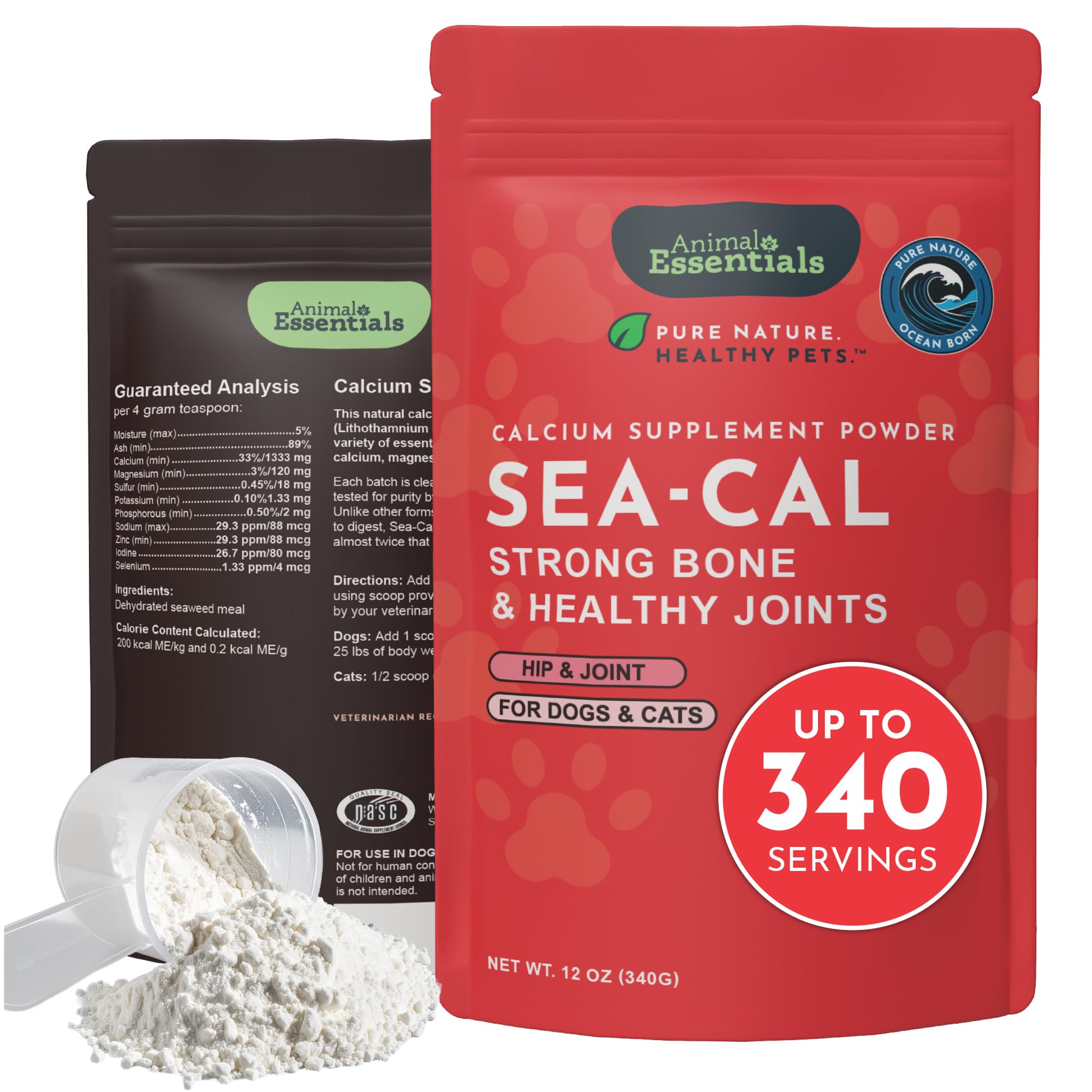 Sea-Cal Animal Essentials: poudre calcium marin biodisponible pour os et dents solides