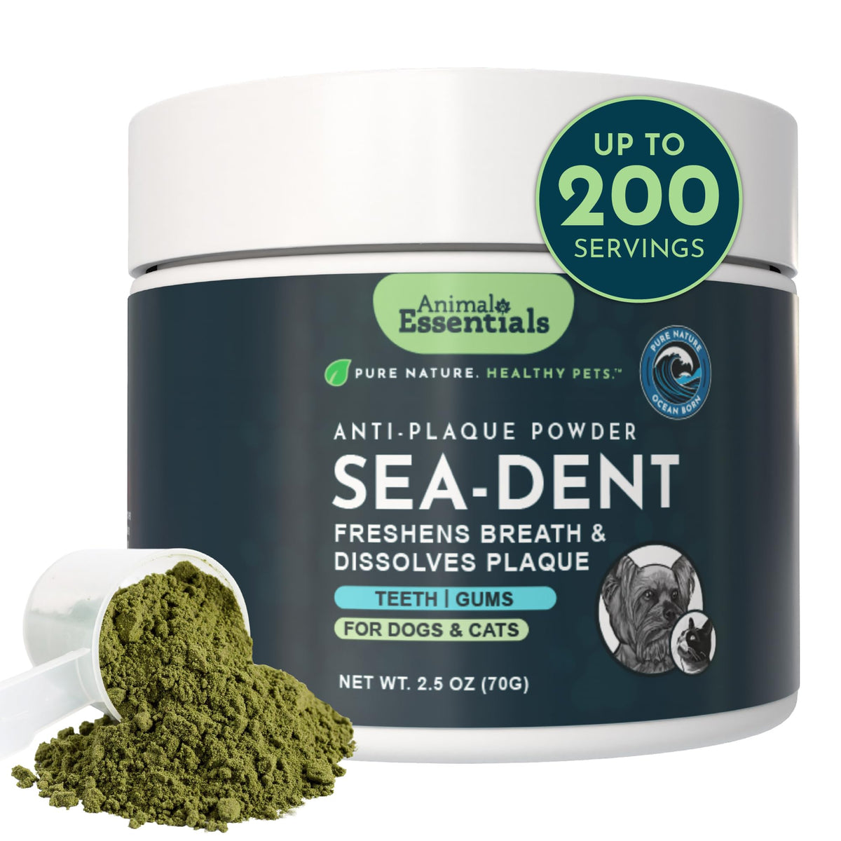 Sea-Dent d'Animal Essentials, poudre dentaire, réduction possible de la plaque.