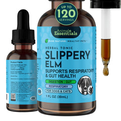 Animal Essentials Slippery Elm – bouteille montrant la formulation naturelle soutenant la digestion des chiens et chats.