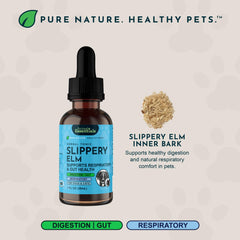 Étiquette Animal Essentials Slippery Elm sur fond clair – informatif et clair pour les propriétaires.