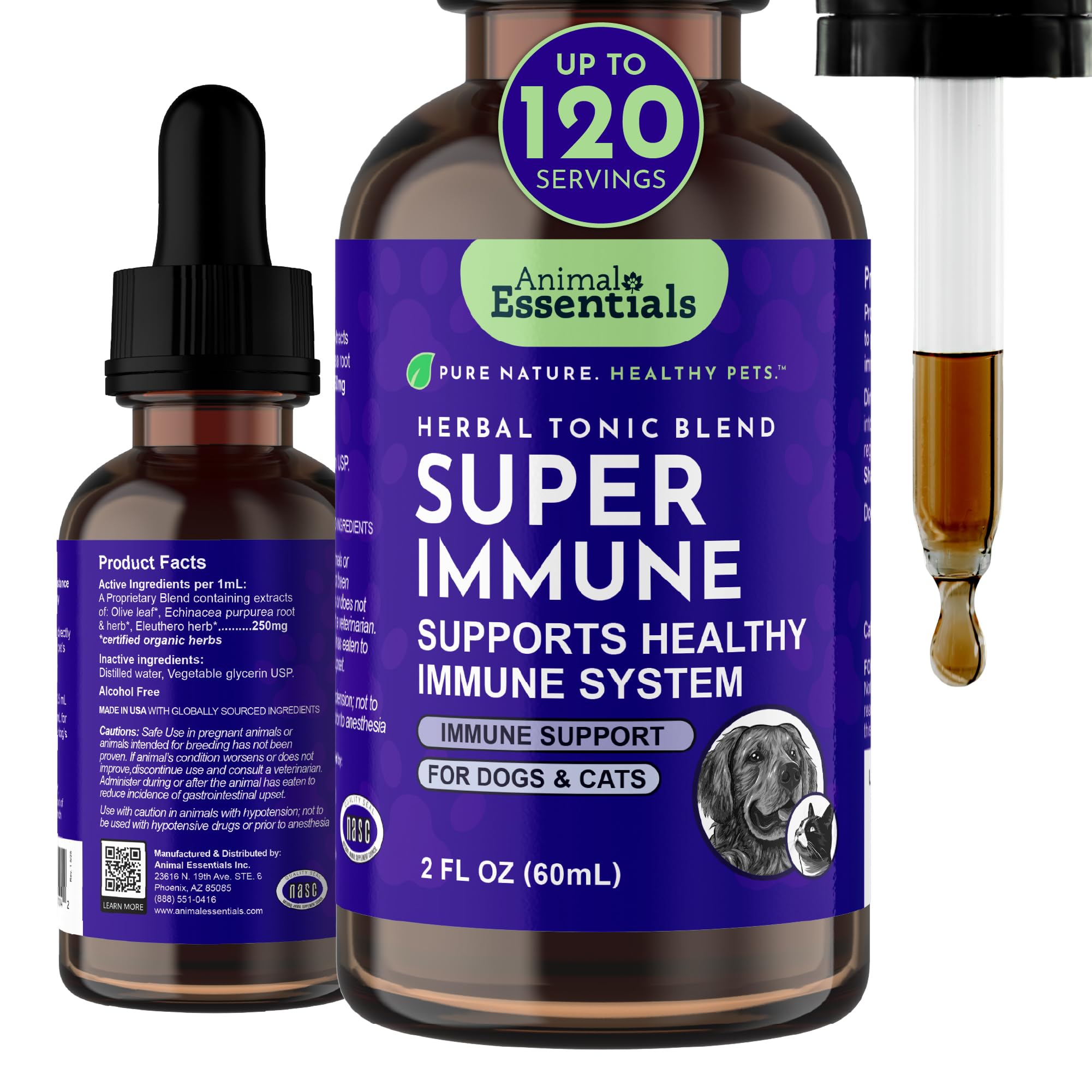 Animal Essentials Super Immune – gouttes faciles à administrer pour soutenir l'immunité.