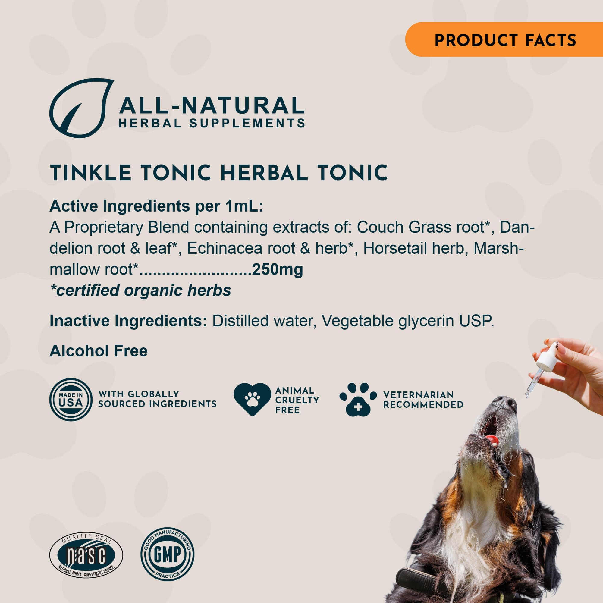 Chat et chien utilisant Animal Essentials Tinkle Tonic pour le confort urinaire
