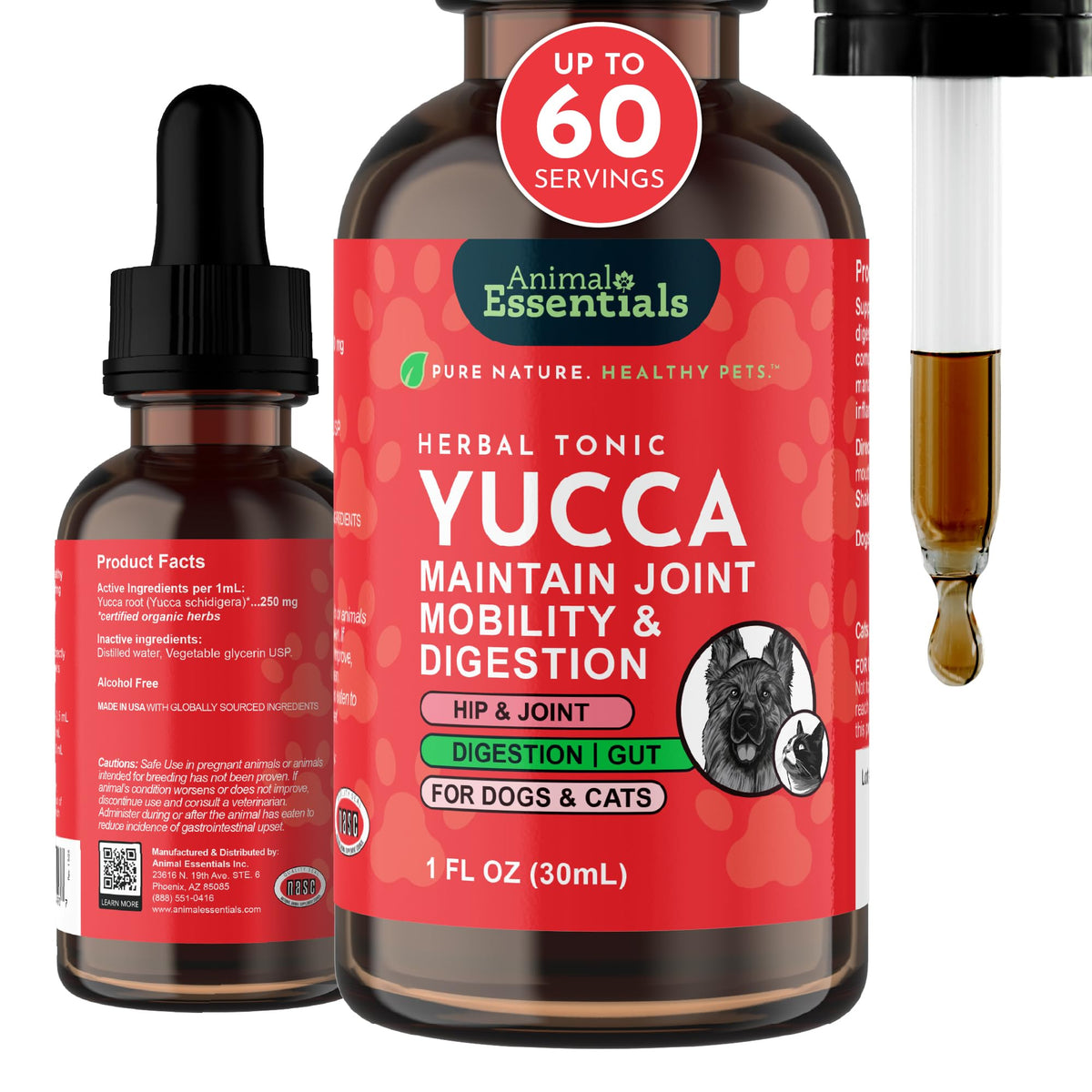 Animal Essentials Yucca gouttes dans le flacon, soutien digestif pratique.