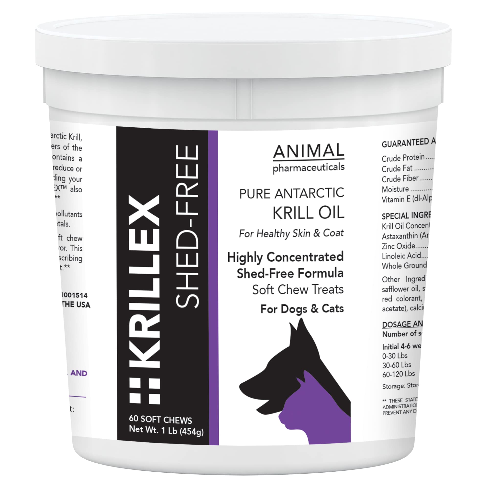 Krillex Shed-Free Chews d Animal Pharmaceuticals, bouchées fromage pour le pelage sain.