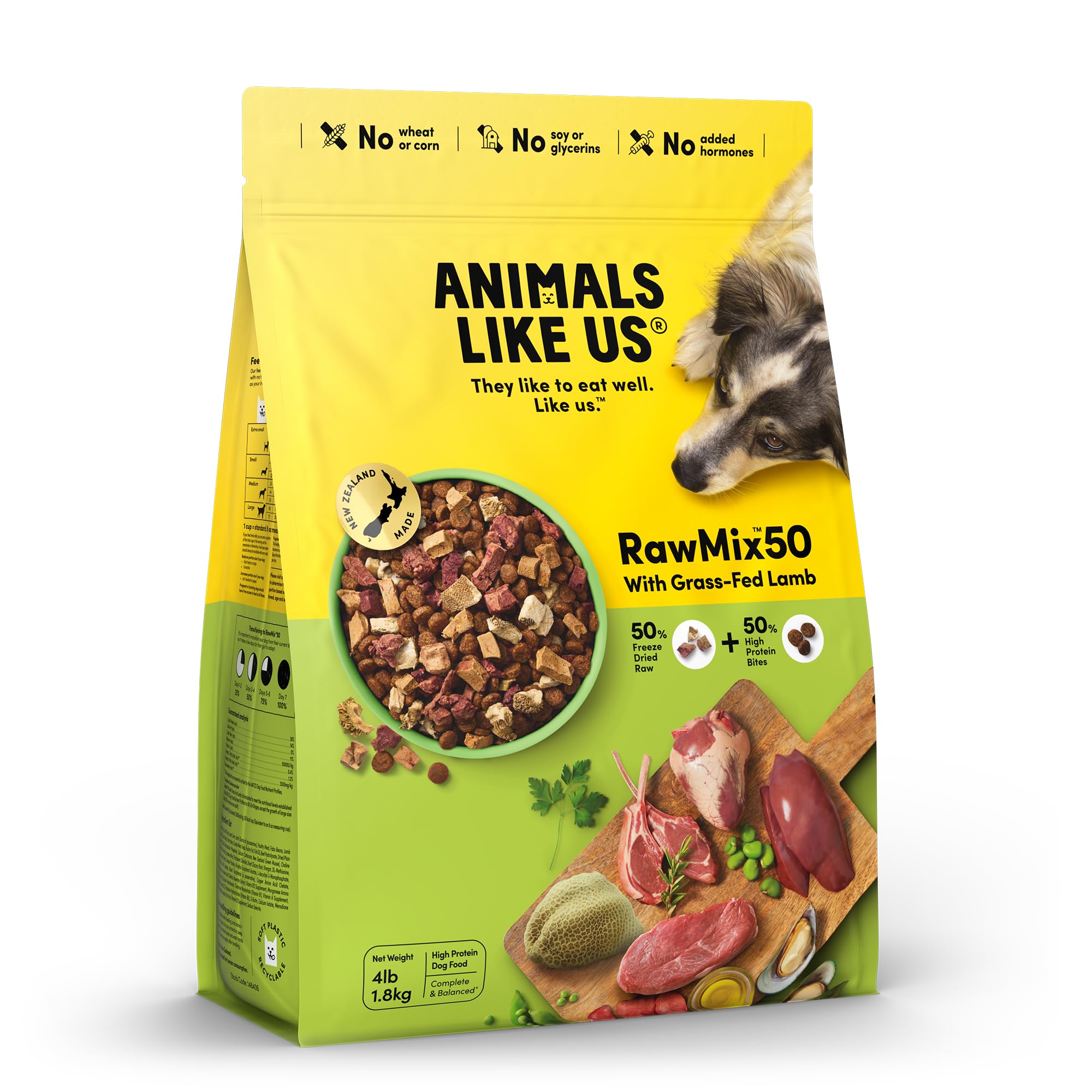  emballage Animals Like Us RawMix50, présentation pratique pour démarrer un régime cru.