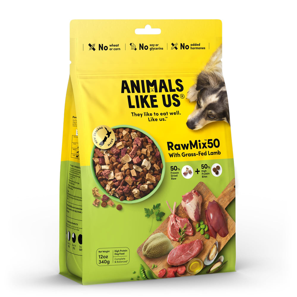 Animals Like Us RawMix50 assiette chien agneau lyophilisée, saveur riche et variété.