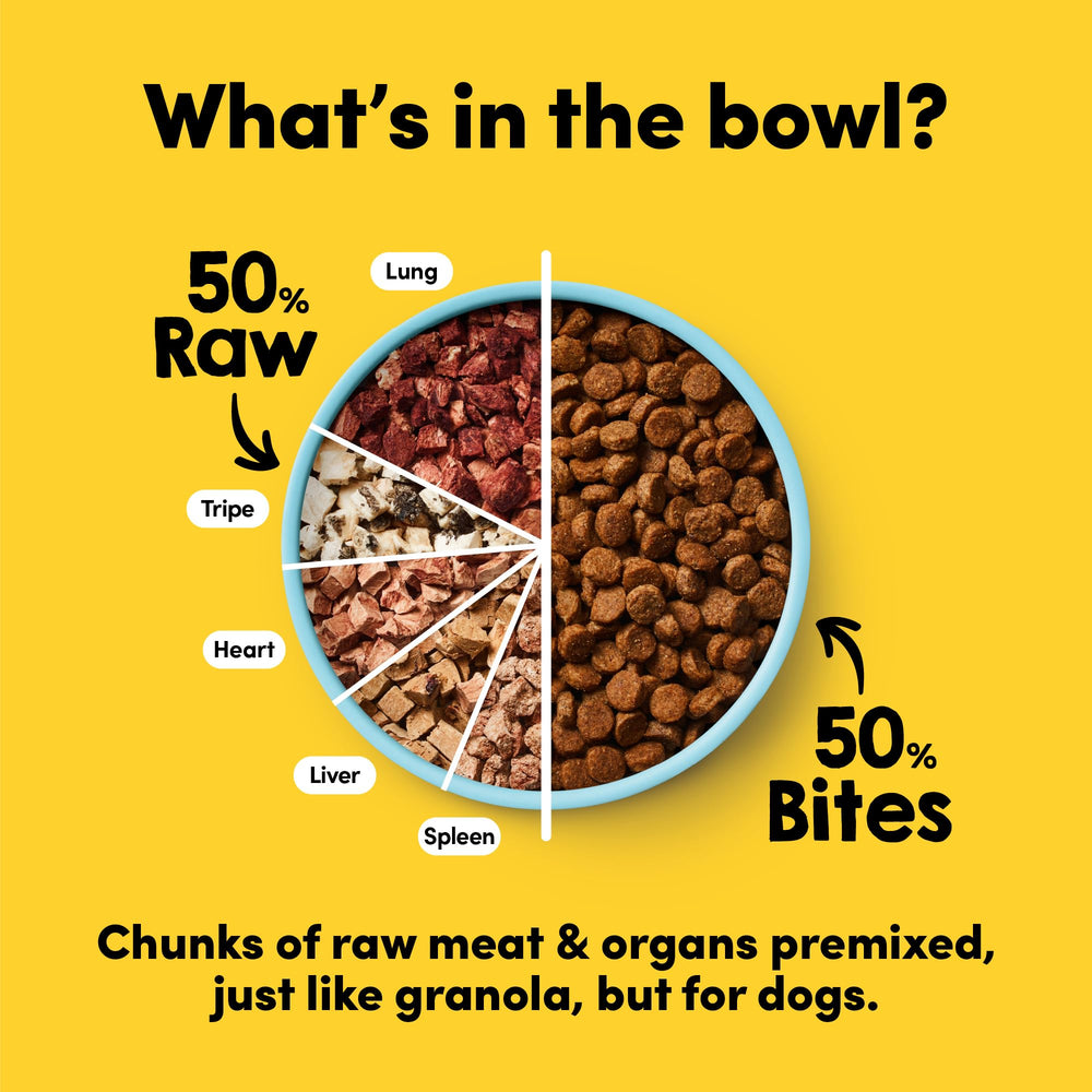 Animals Like Us RawMix50 – Bol chien varié avec morceaux pour stimuler l'appétit.