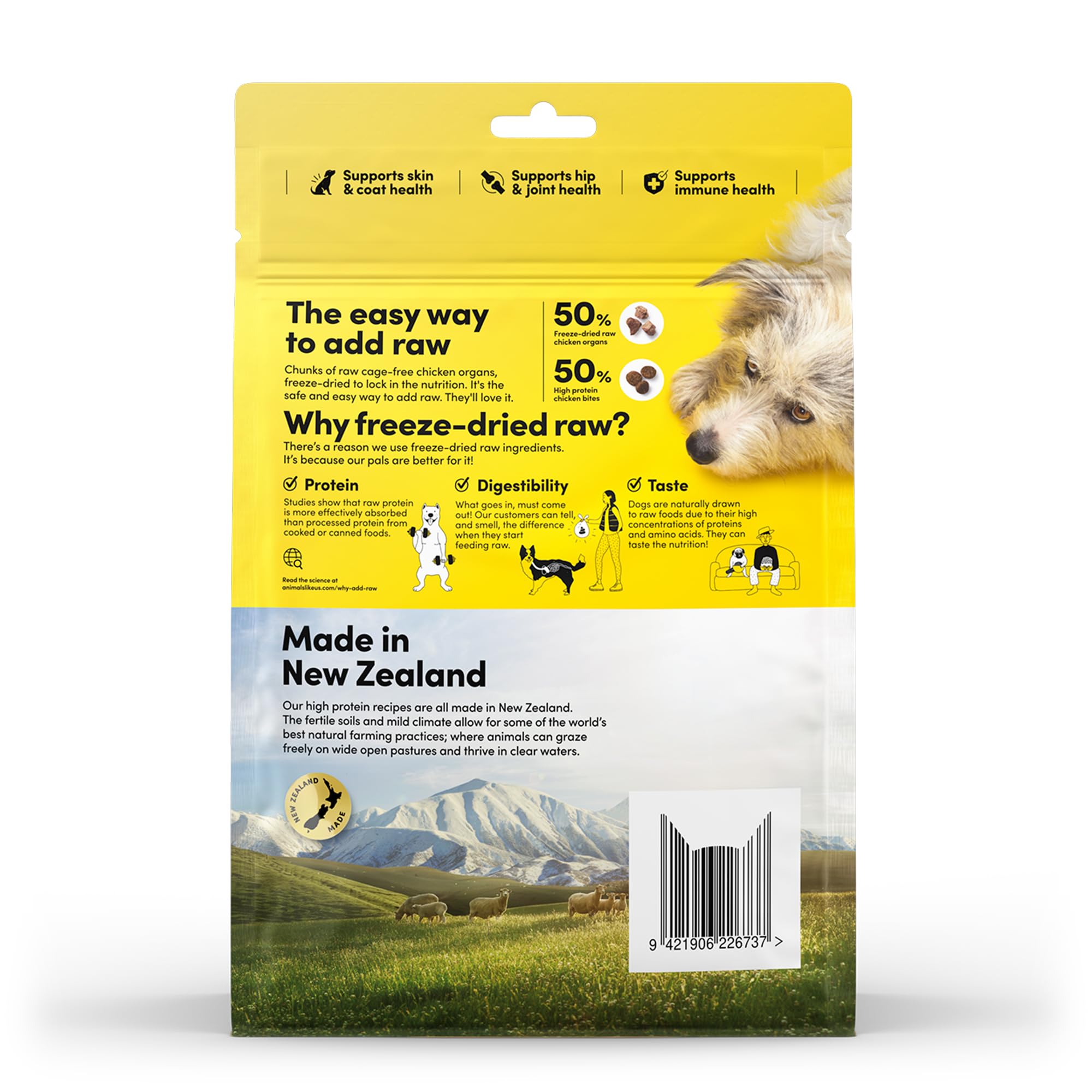 Animals Like Us RawMix50 – emballage-340g : format pratique pour les repas quotidiens.