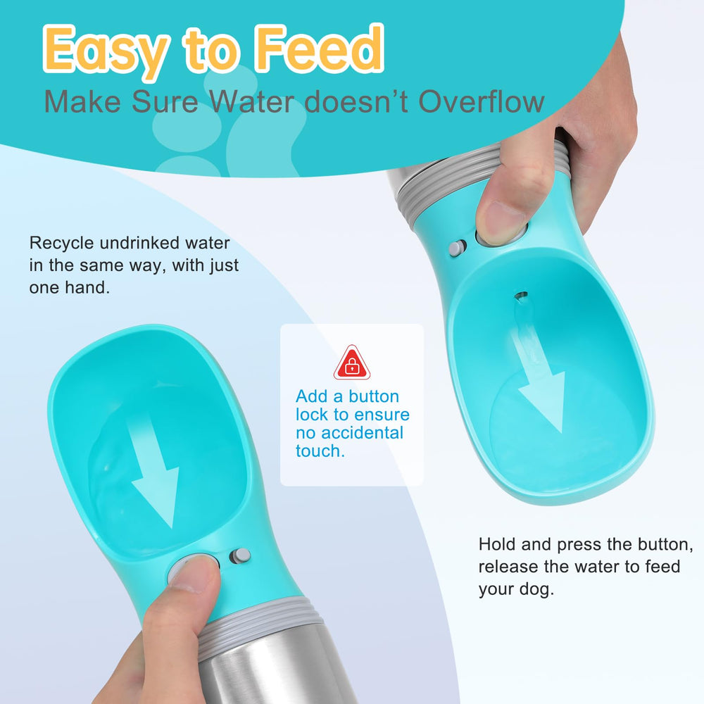 Anipaw bouteille d'eau portable pour chien, bouton d'ouverture utilisable d'une main