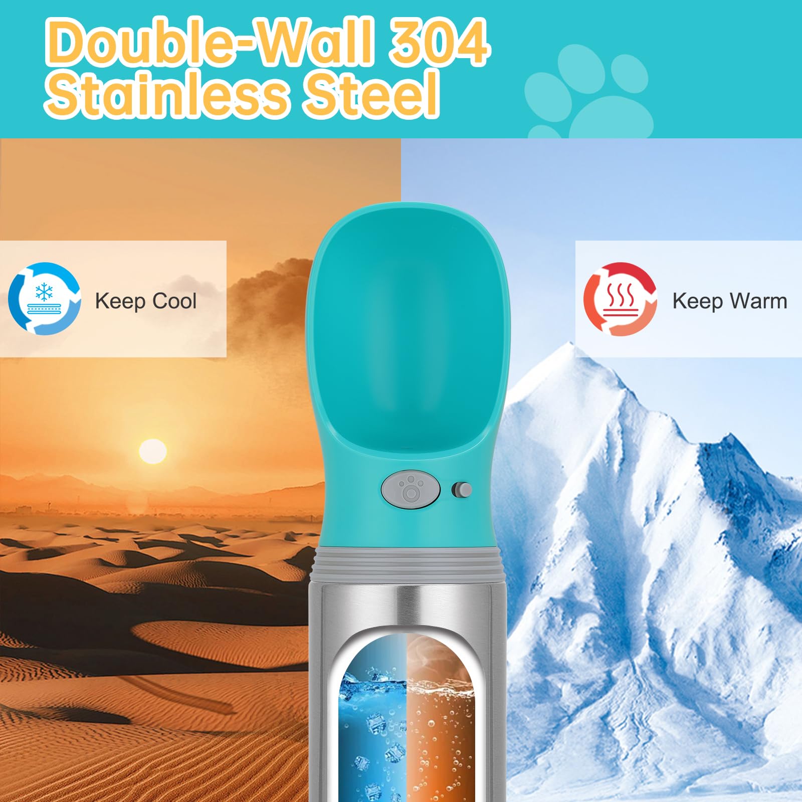 Anipaw bouteille d'eau portable pour chien, étanchéité démontrée par joint en silicone