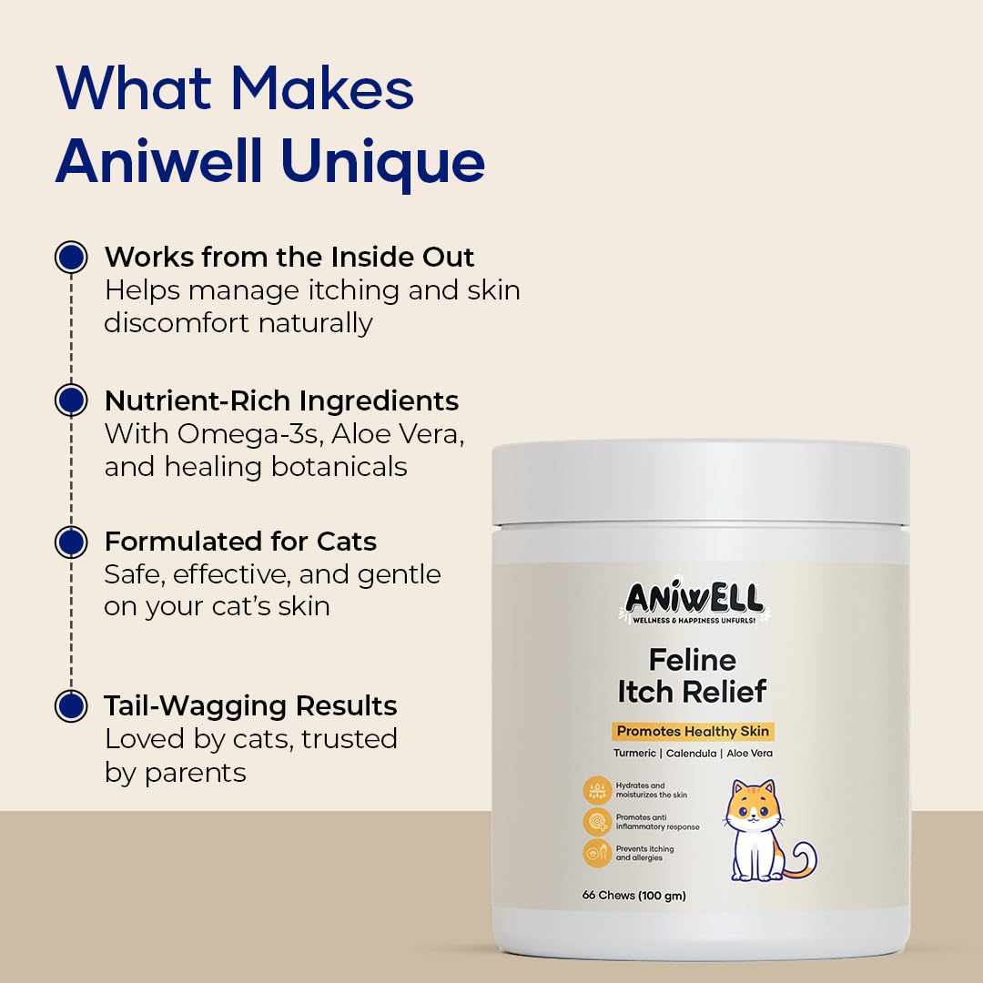 Chat détendu après administration des friandises Aniwell.