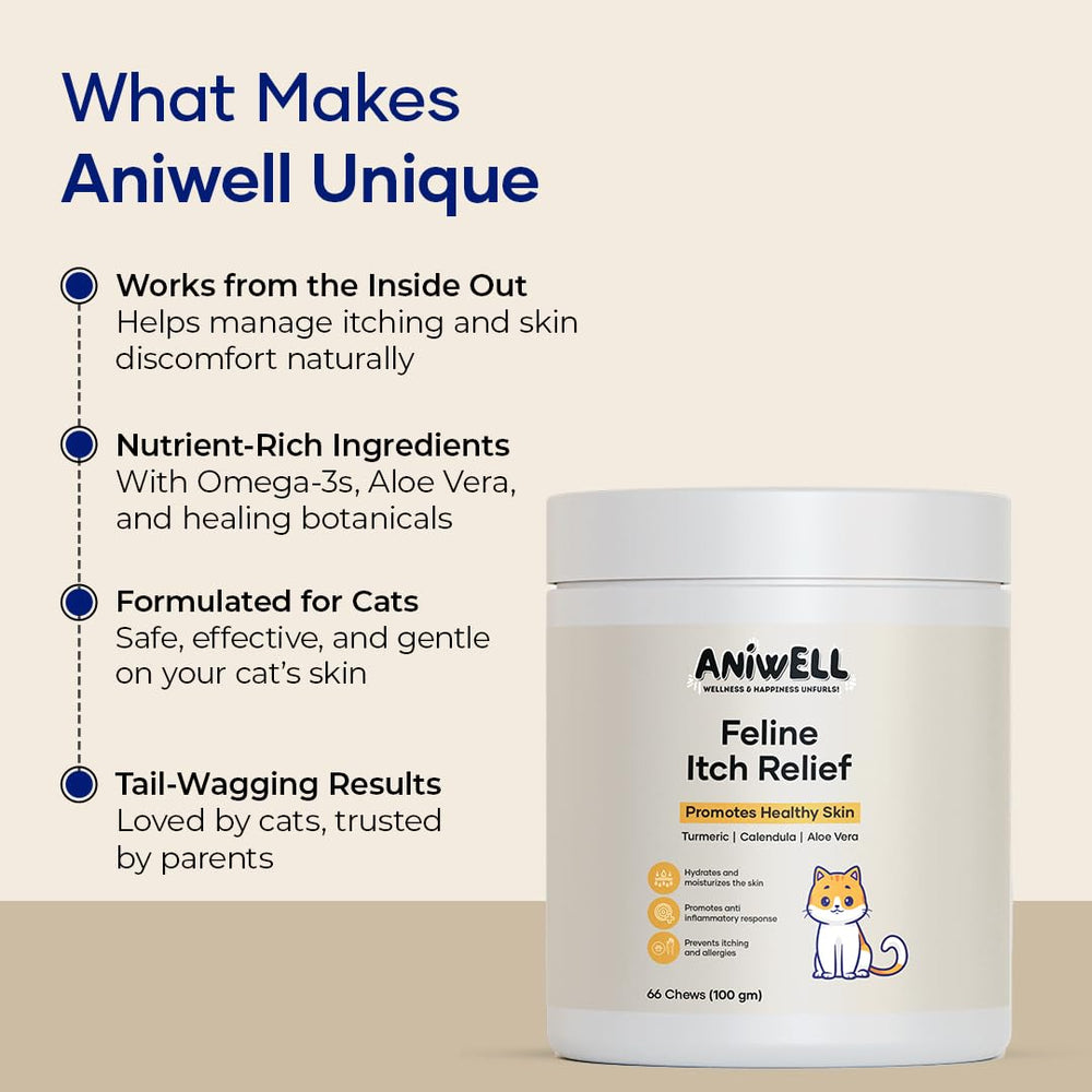 Chat détendu après administration des friandises Aniwell.