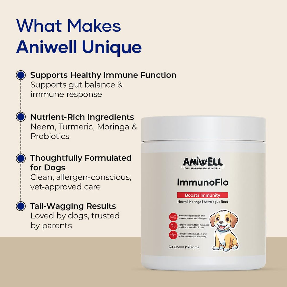 Aniwell ImmunoFlo: balade en plein air possible avec réduction potentielle des démangeaisons saisonnières.