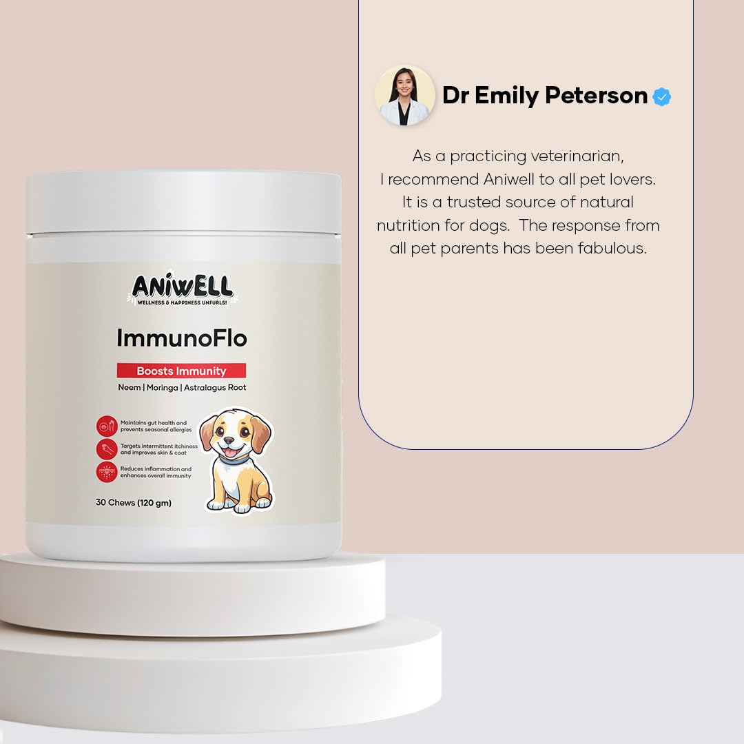 Aniwell ImmunoFlo: complément quotidien pratique pour l'entretien de la vitalité canine.