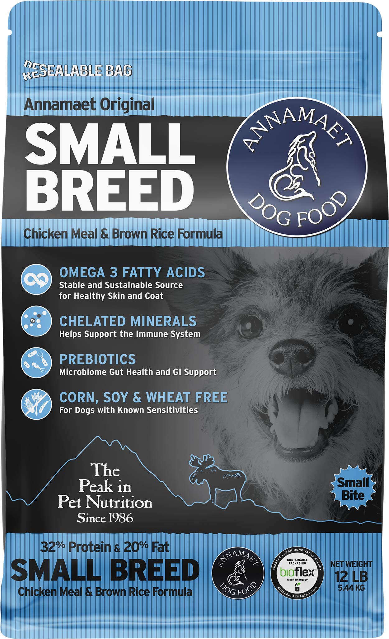 Annamaet Original Petite Race Formule Seche Chien Poulet Riz Brun, nutrition dense pour petites races.