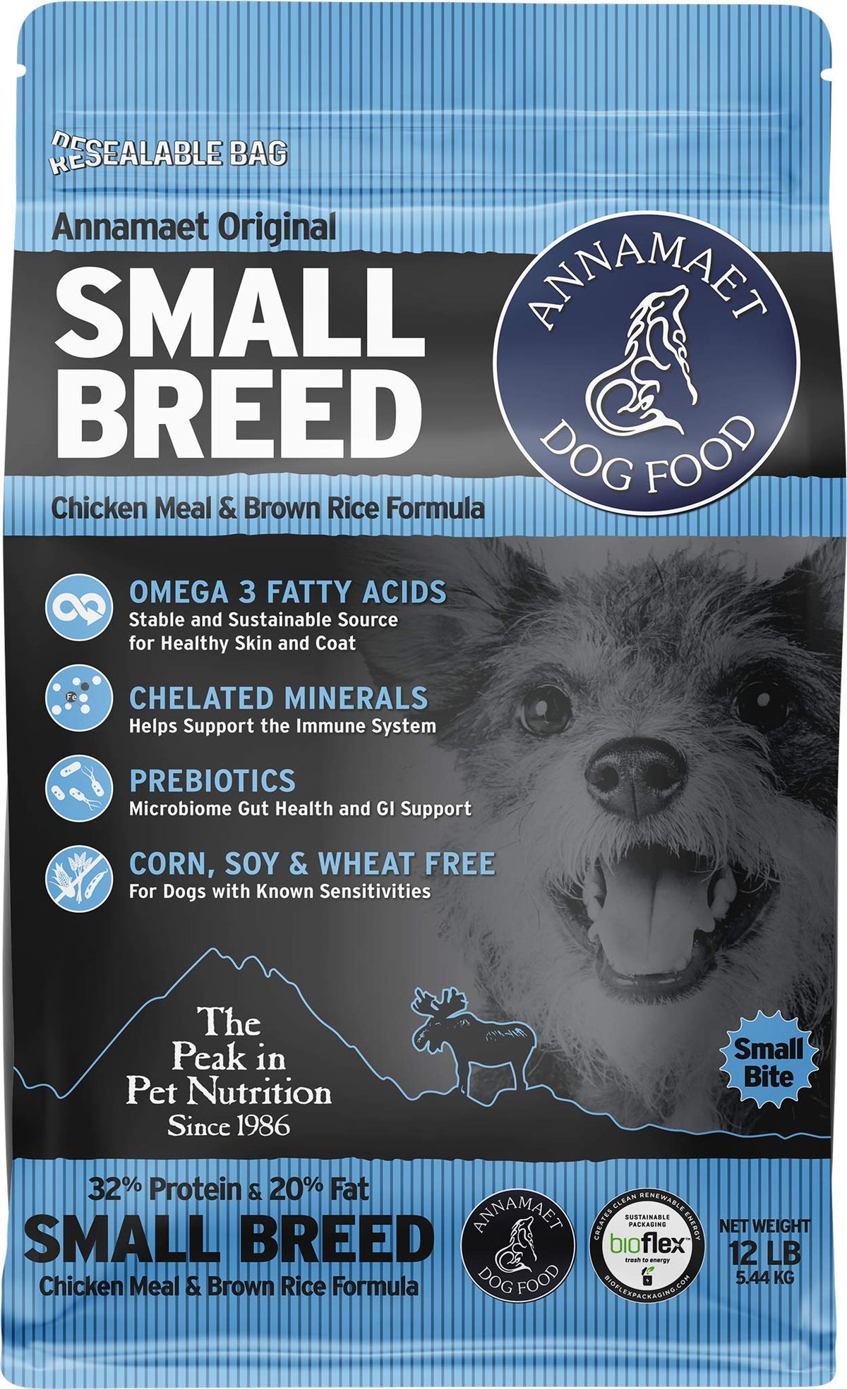 Annamaet Original Petite Race Formule Seche Chien Poulet Riz Brun, nutrition dense pour petites races.