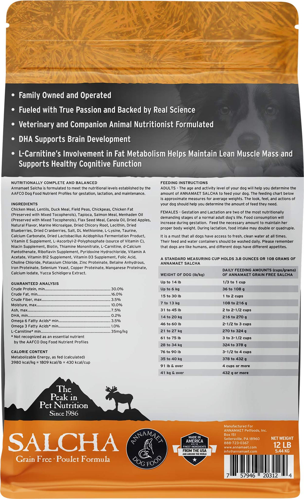 Salcha sans céréales, formulation légère et digeste pour chiens.