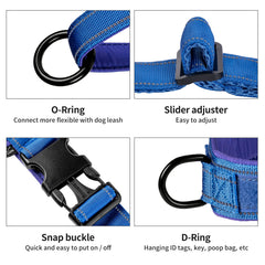 Harnais Annchwool bleu, bande réfléchissante pour meilleure visibilité nocturne.