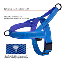 Harnais Annchwool bleu, zone velcro patches pour personnalisation facile.