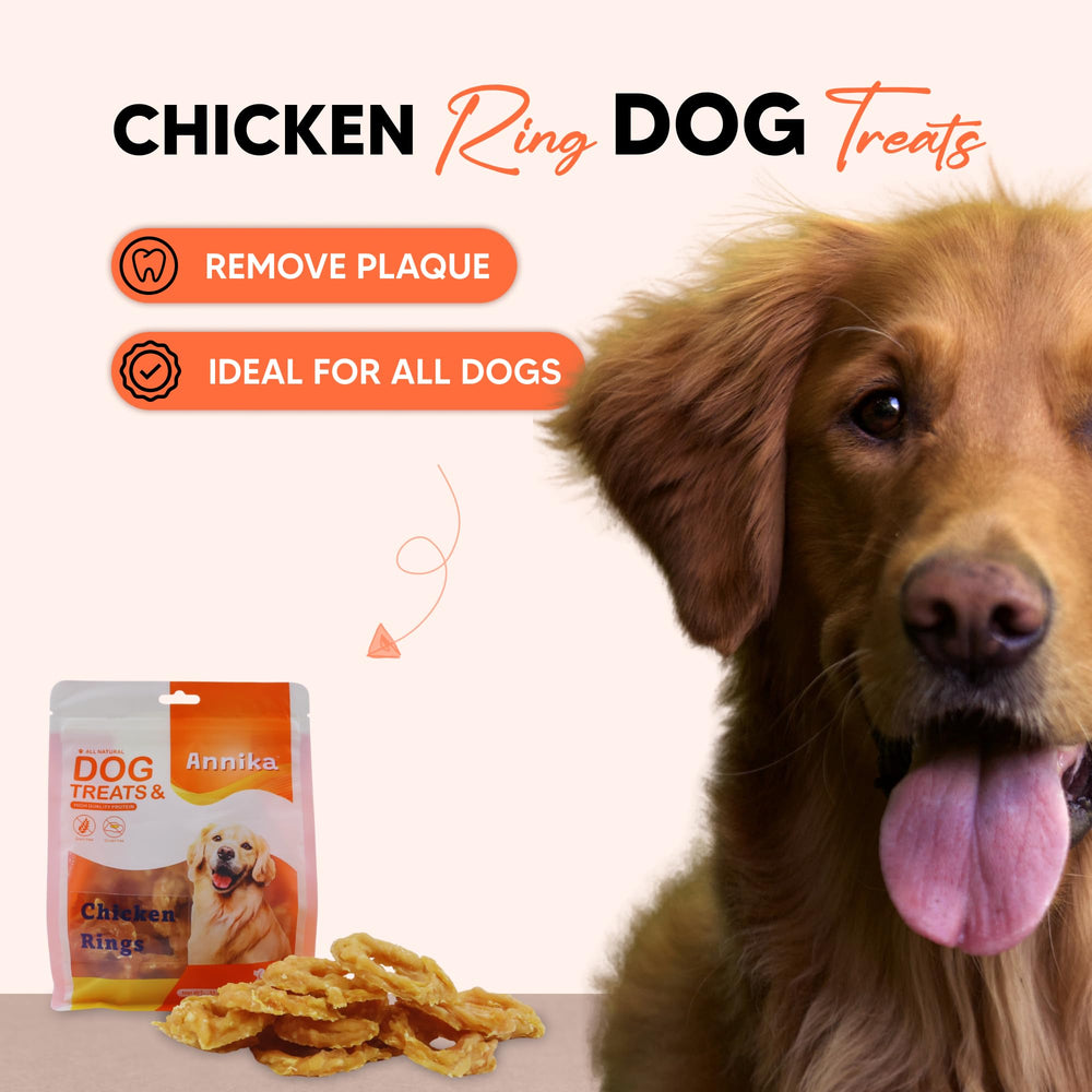 Annika anneaux de poulet sans cuir brut: friandise sans cuir brut pour chiens.