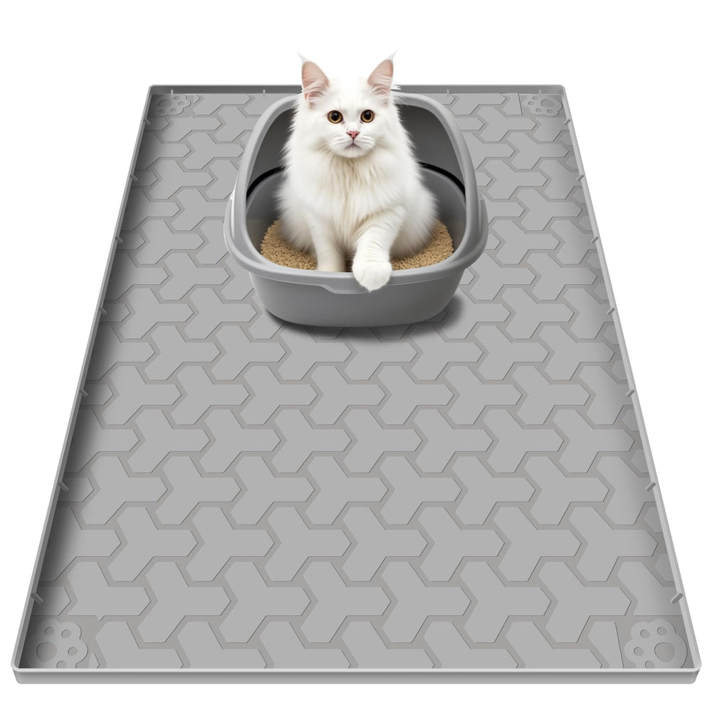 ANNIL tapis-litiere-silicone-gris-34x22 protège le sol et capture les salissures.