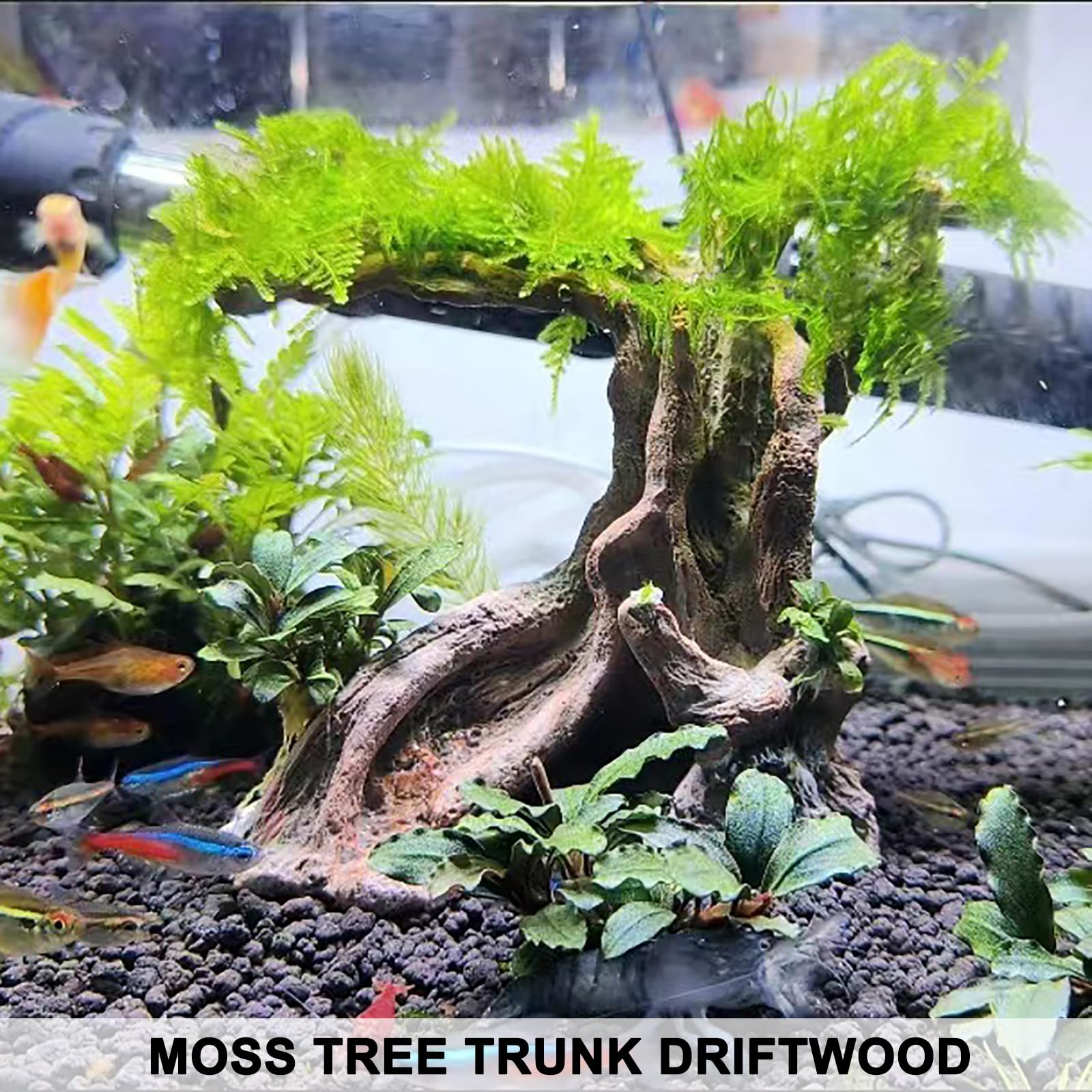 Anranmm Décor Aquarium Tronc Arbre Détail — effet bois réaliste sans altérer l’eau.