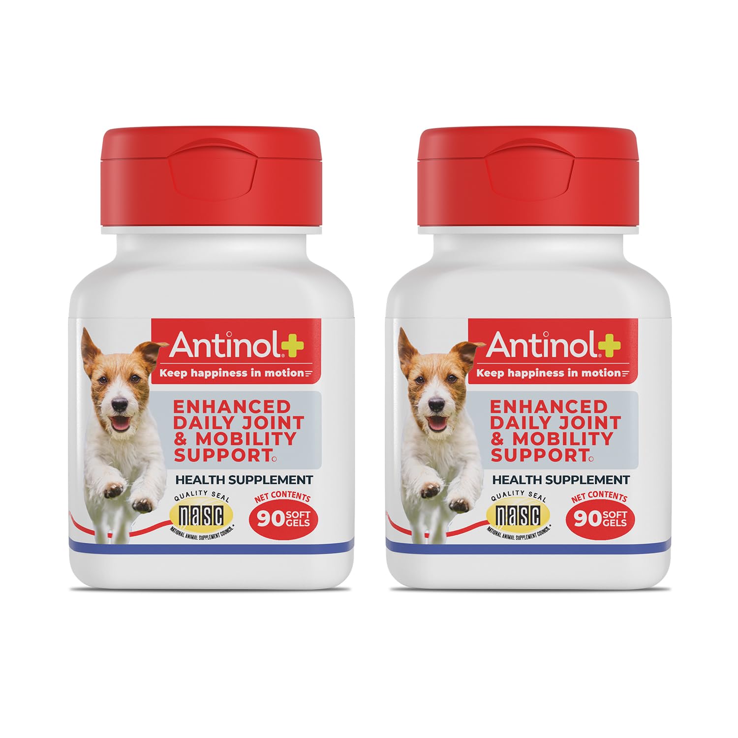 Antinol Plus: bouteille de capsules molles pour chien et mobilité potentielle.