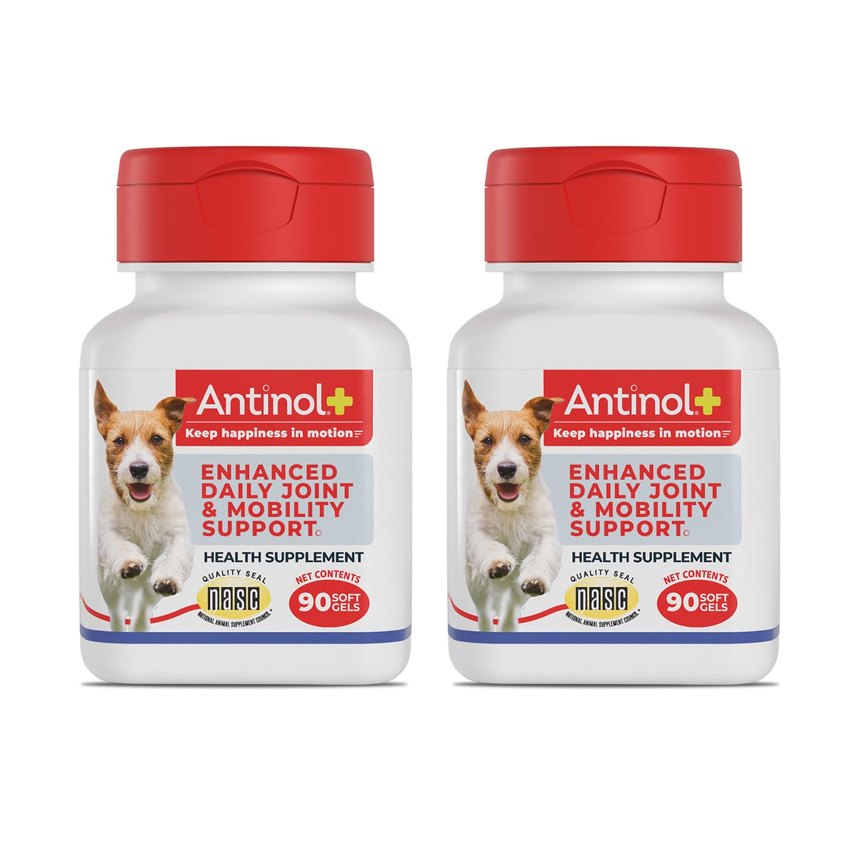 Antinol Plus: bouteille de capsules molles pour chien et mobilité potentielle.