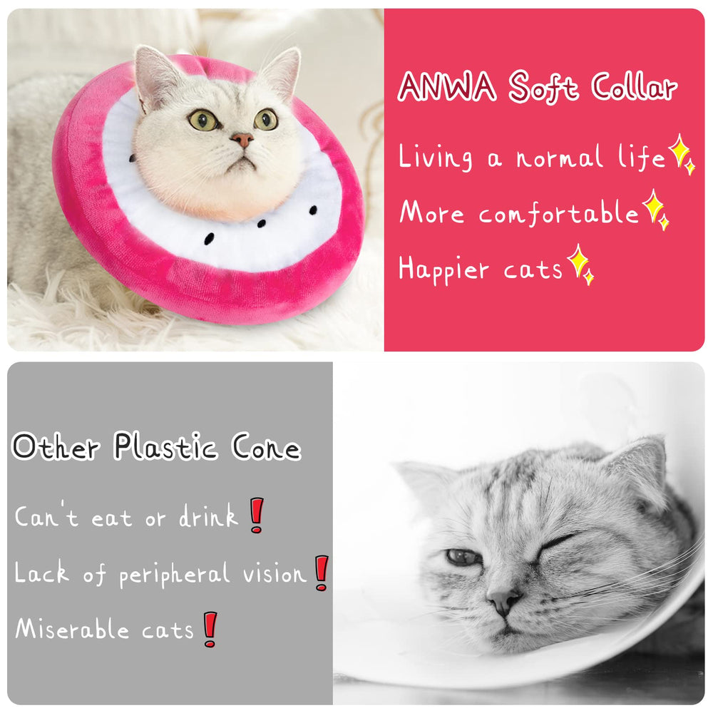 ANWA collier conique chat doux ajustable – utilisation quotidienne, mange et joue normalement.