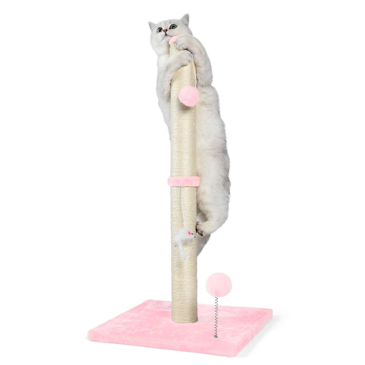 Colonne de griffage ANWA 32 pouces rose prête à l’usage, pour exercice et griffage.