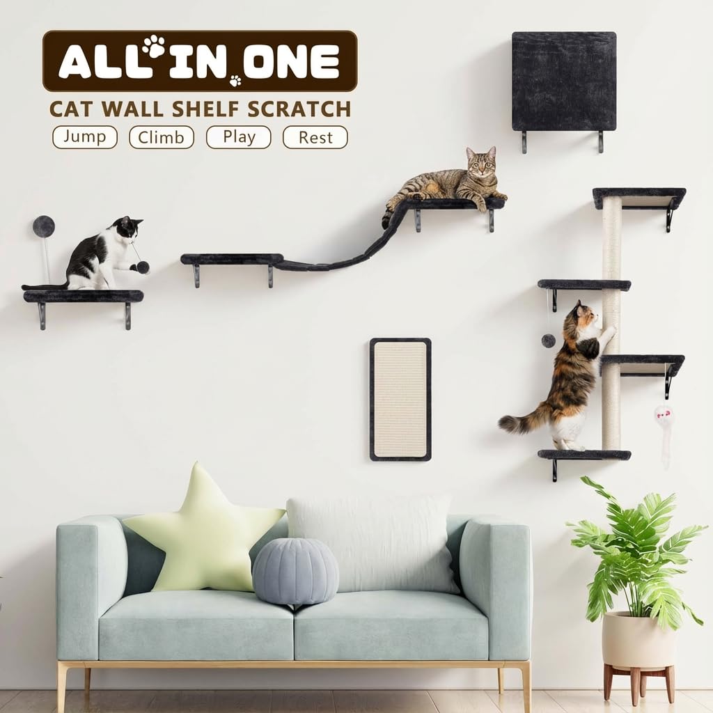 Poteau sisal multi-niveaux ANWA, griffoir robuste pour chats actifs et joueurs.