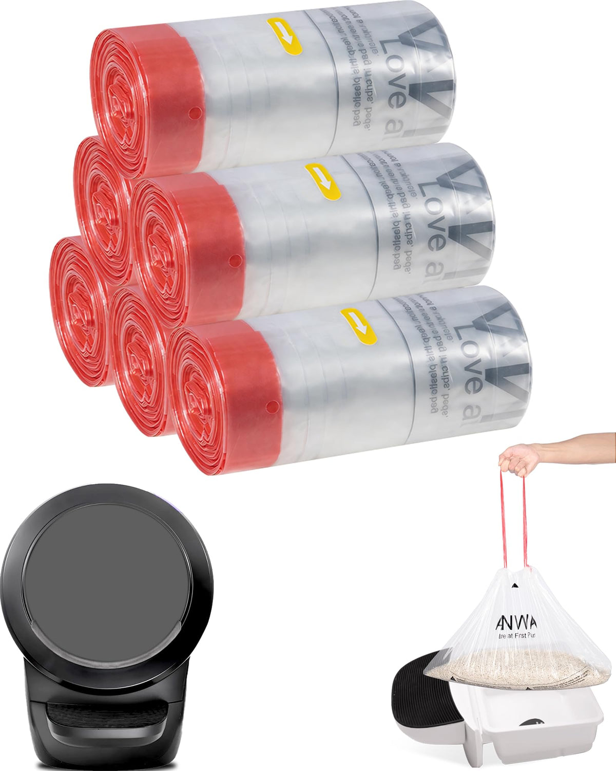ANWA sac litière robot 4-5-pro, adaptable et fiable pour cycles automatiques.