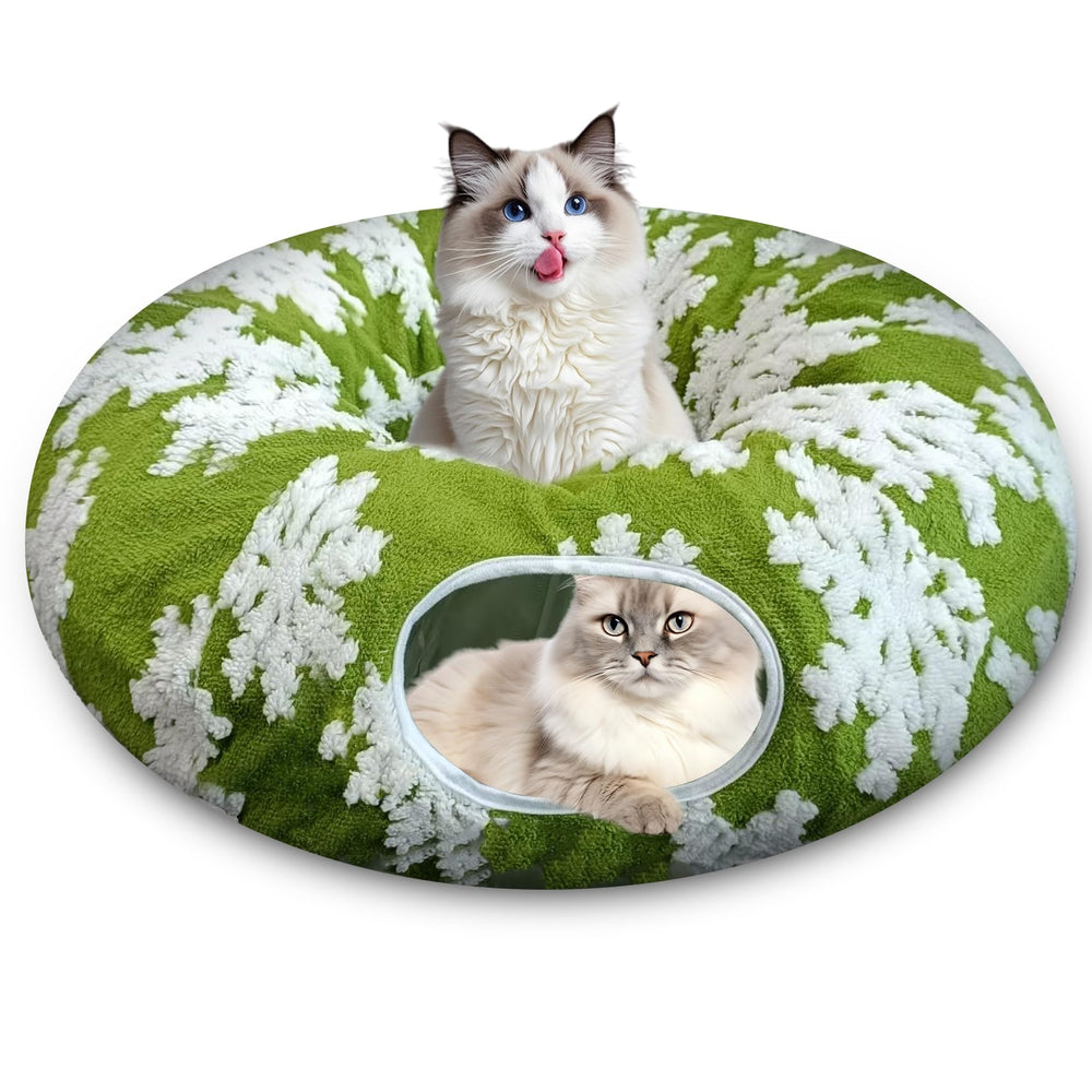 Anzfy tunnel chat anneau-donut vert, espace ludique confortable pour chat.