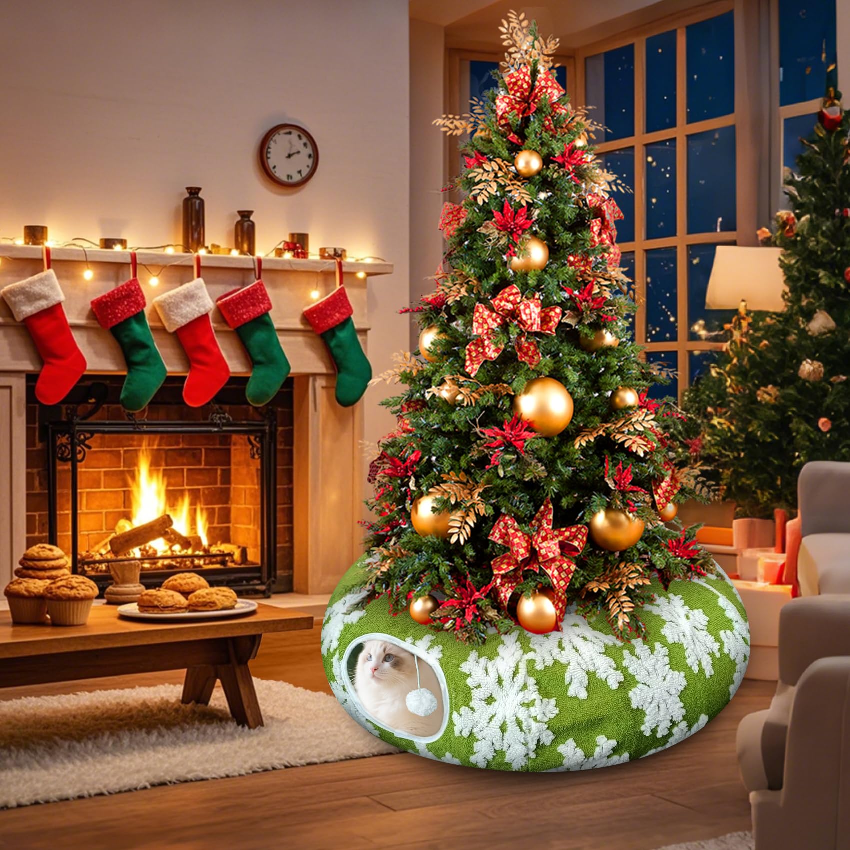 Anzfy tunnel chat decoration-arbre-noel vert, ambiance festive et sécurisée.