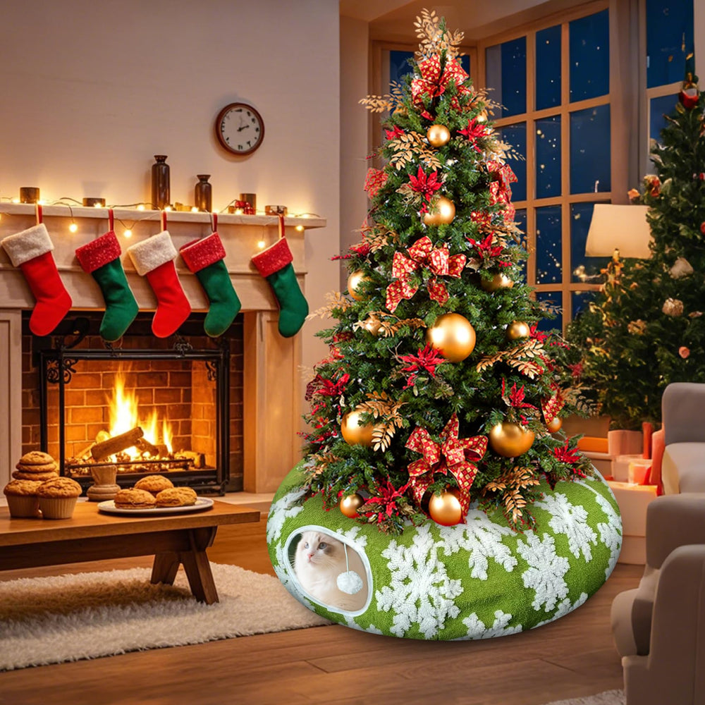 Anzfy tunnel chat decoration-arbre-noel vert, ambiance festive et sécurisée.