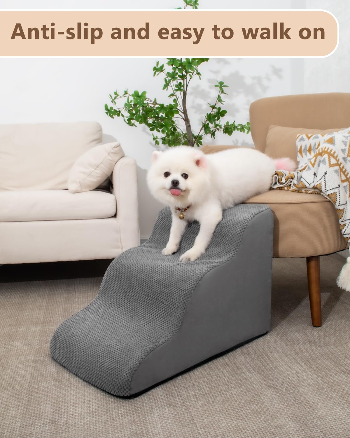 Escalier Aodisman pour chien sur canapé, démonstration d’utilisation.