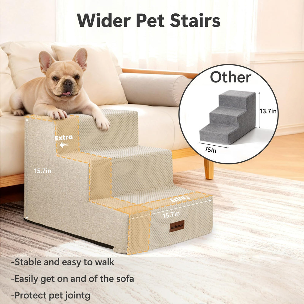 Escalier Aodisman pour chien 4 étapes beige, idéal pour meubles moyens.
