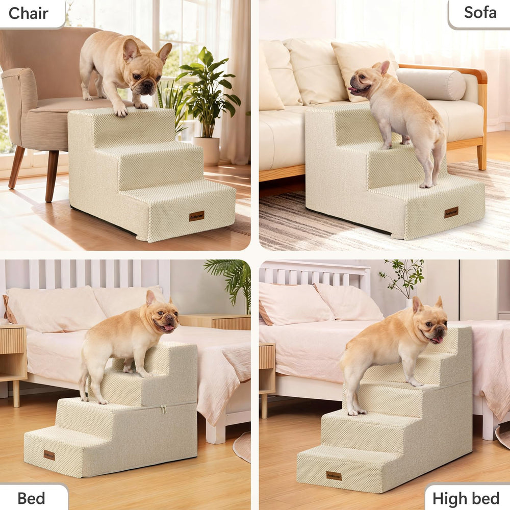 Escalier Aodisman pour chien 5 étapes beige, stable et sûr.