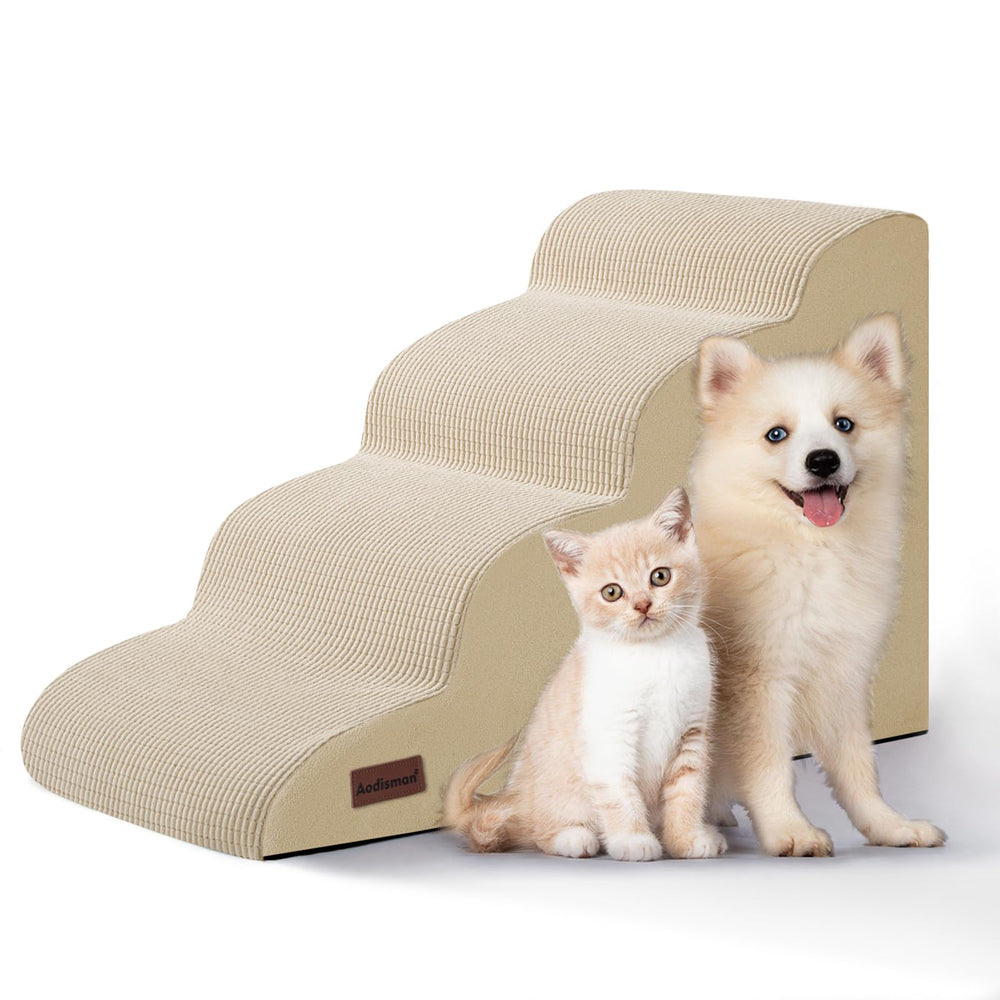Escaliers Aodisman à quatre étapes beige facilitant l’accès au lit pour chien ou chat