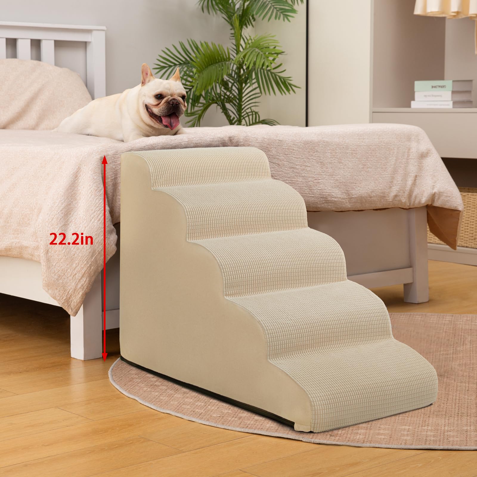 Rampe beige Aodisman pour chien et chat, base antidérapante sécurisée.